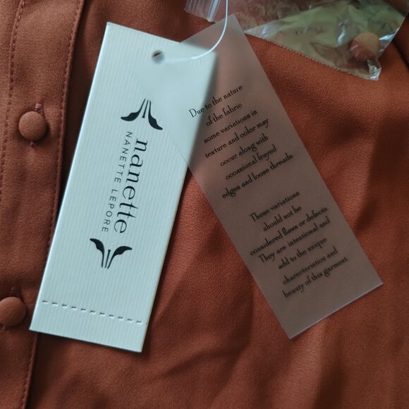 Nanette Lepore Blouse Womens Small Brown Long Sleeve V-Neck Ruffle Collar - Picture 5 of 13